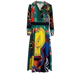 Y2K Inspired Women’s Multicolor Abstract Print Maxi Dress Size M